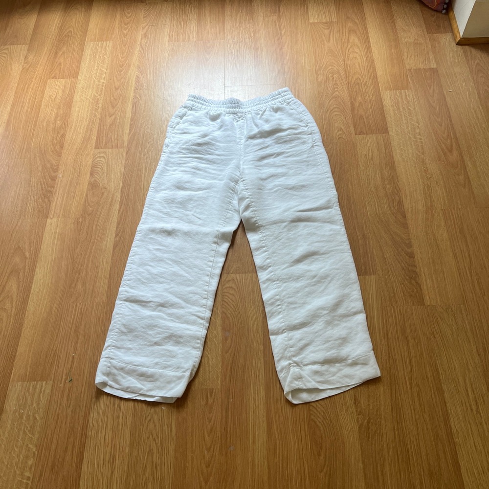 J.Crew White Linen Blend Wide Leg Pants Size 6 Double Lined Pull On Elastic Boho